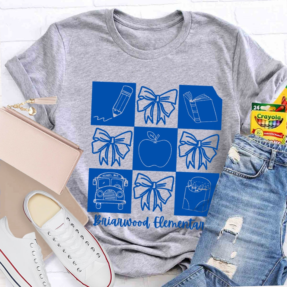 Personalized School Name Simple Line Drawing Of A Bow T-shirt