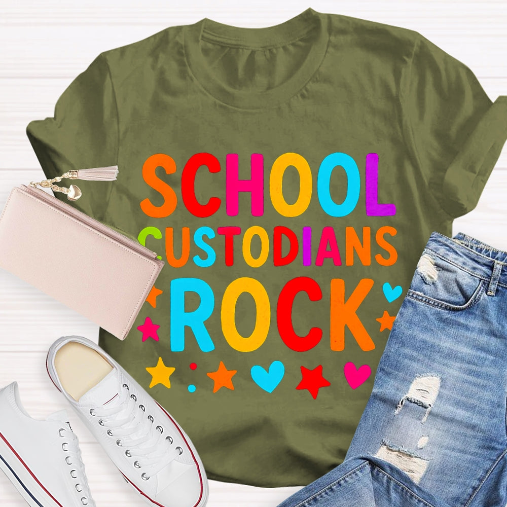School Custodian Rock Colorful Fonts And Star Prints T-shirt