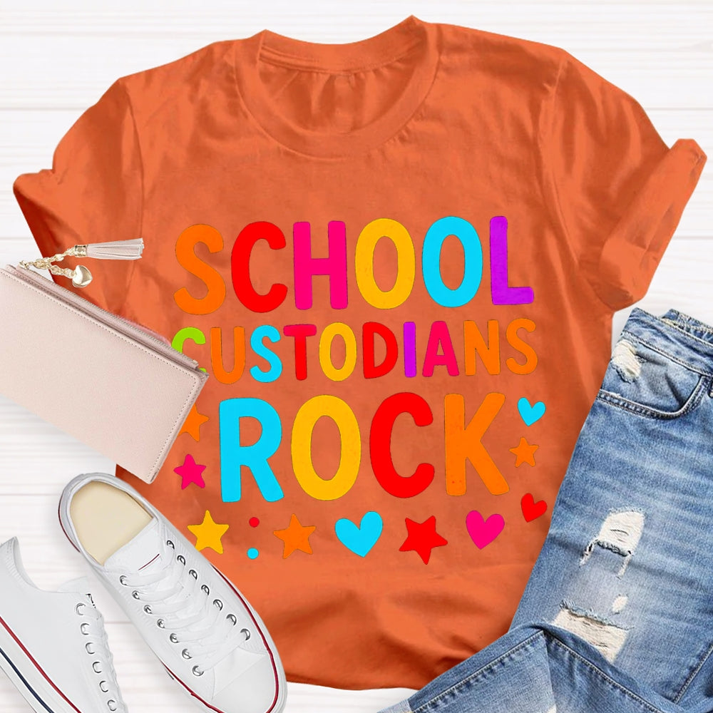 School Custodian Rock Colorful Fonts And Star Prints T-shirt