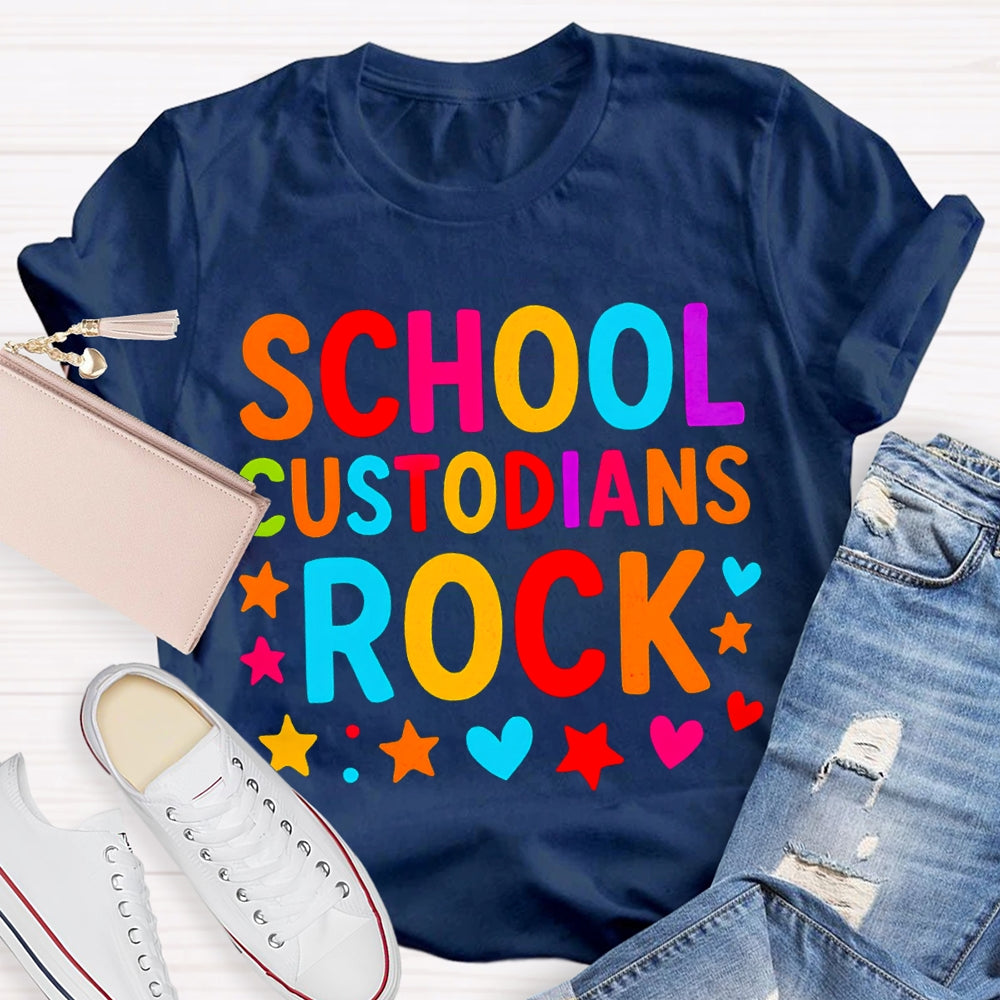 School Custodian Rock Colorful Fonts And Star Prints T-shirt