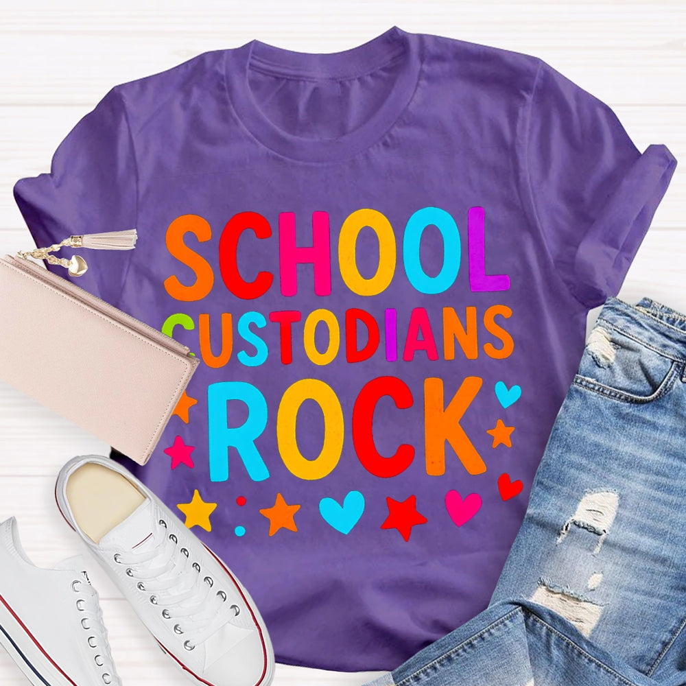 School Custodian Rock Colorful Fonts And Star Prints T-shirt