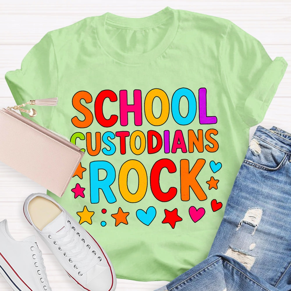 School Custodian Rock Colorful Fonts And Star Prints T-shirt