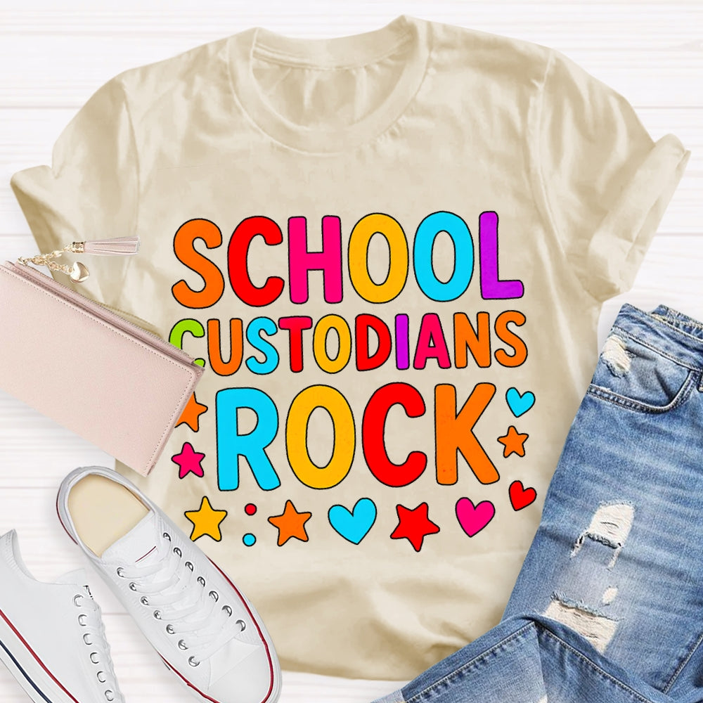 School Custodian Rock Colorful Fonts And Star Prints T-shirt