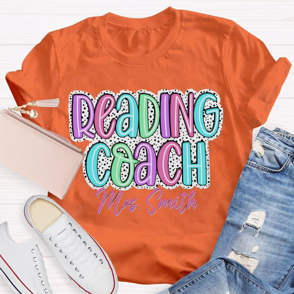 Personalized Name Reading Coach Polka Dot Colored Lettering Print T-shirt