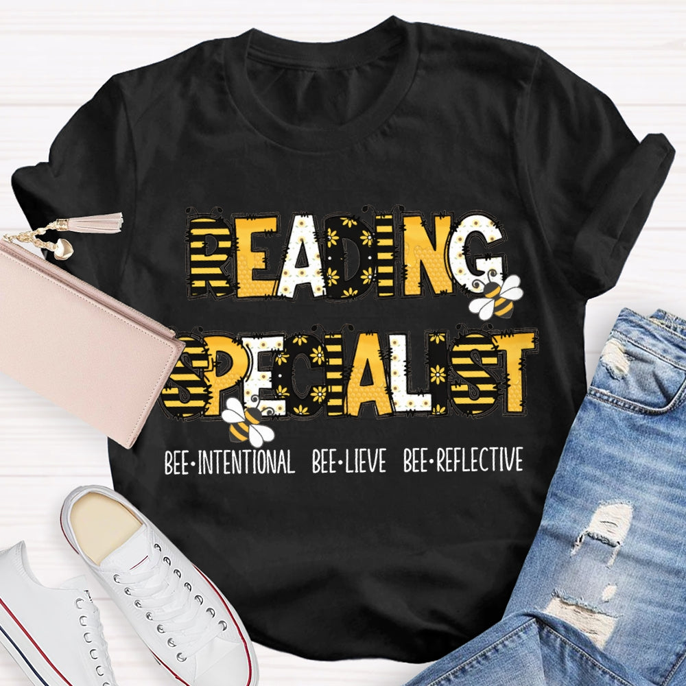 Reading Specialist Bee Intentional Bee Lieve Bee Reflective T-shirt