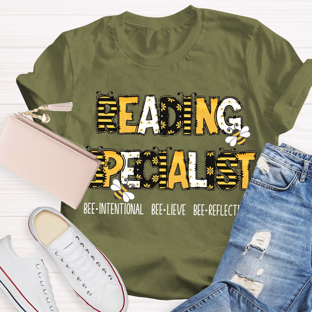 Reading Specialist Bee Intentional Bee Lieve Bee Reflective T-shirt
