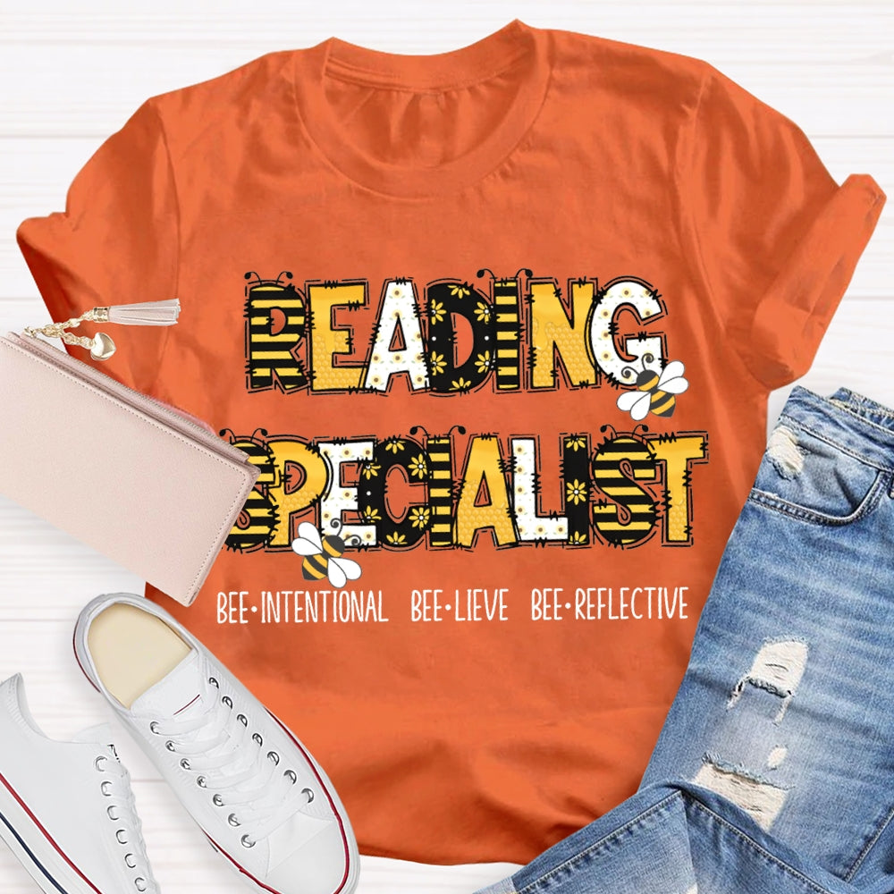 Reading Specialist Bee Intentional Bee Lieve Bee Reflective T-shirt