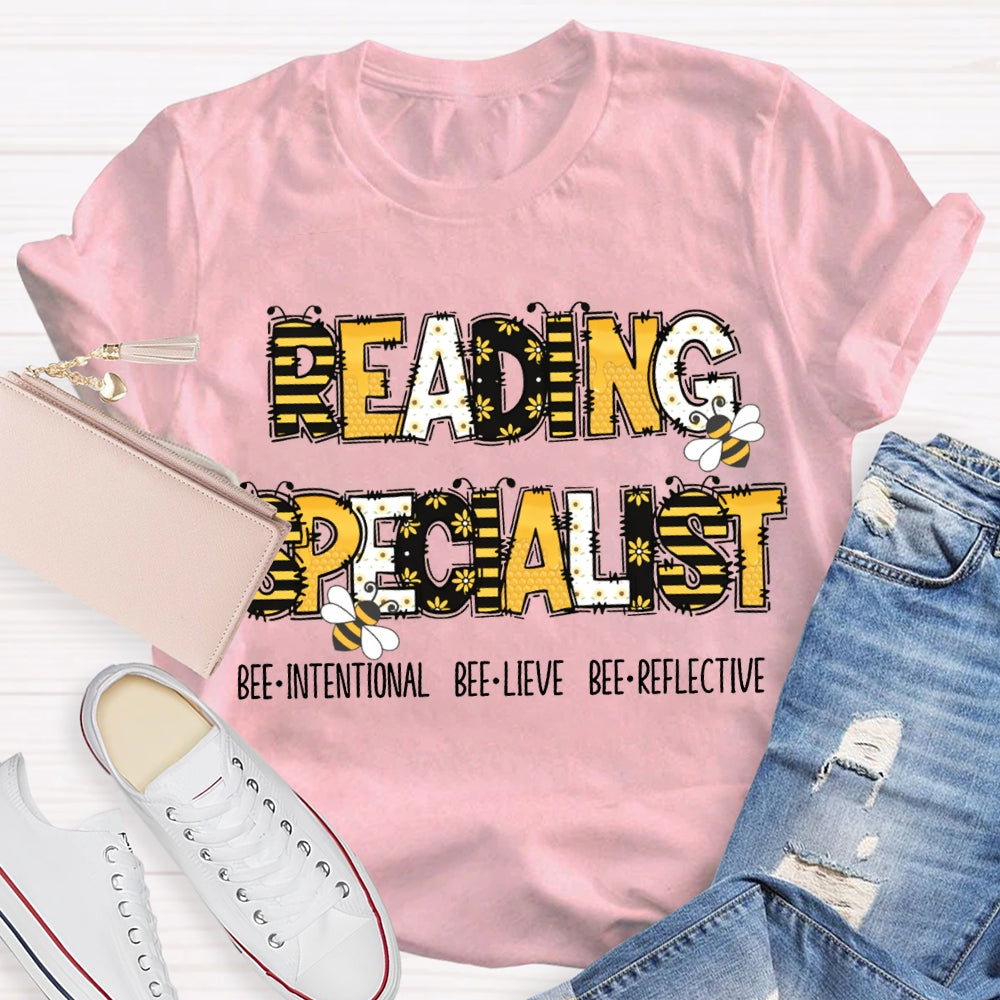 Reading Specialist Bee Intentional Bee Lieve Bee Reflective T-shirt