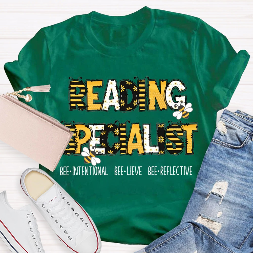 Reading Specialist Bee Intentional Bee Lieve Bee Reflective T-shirt