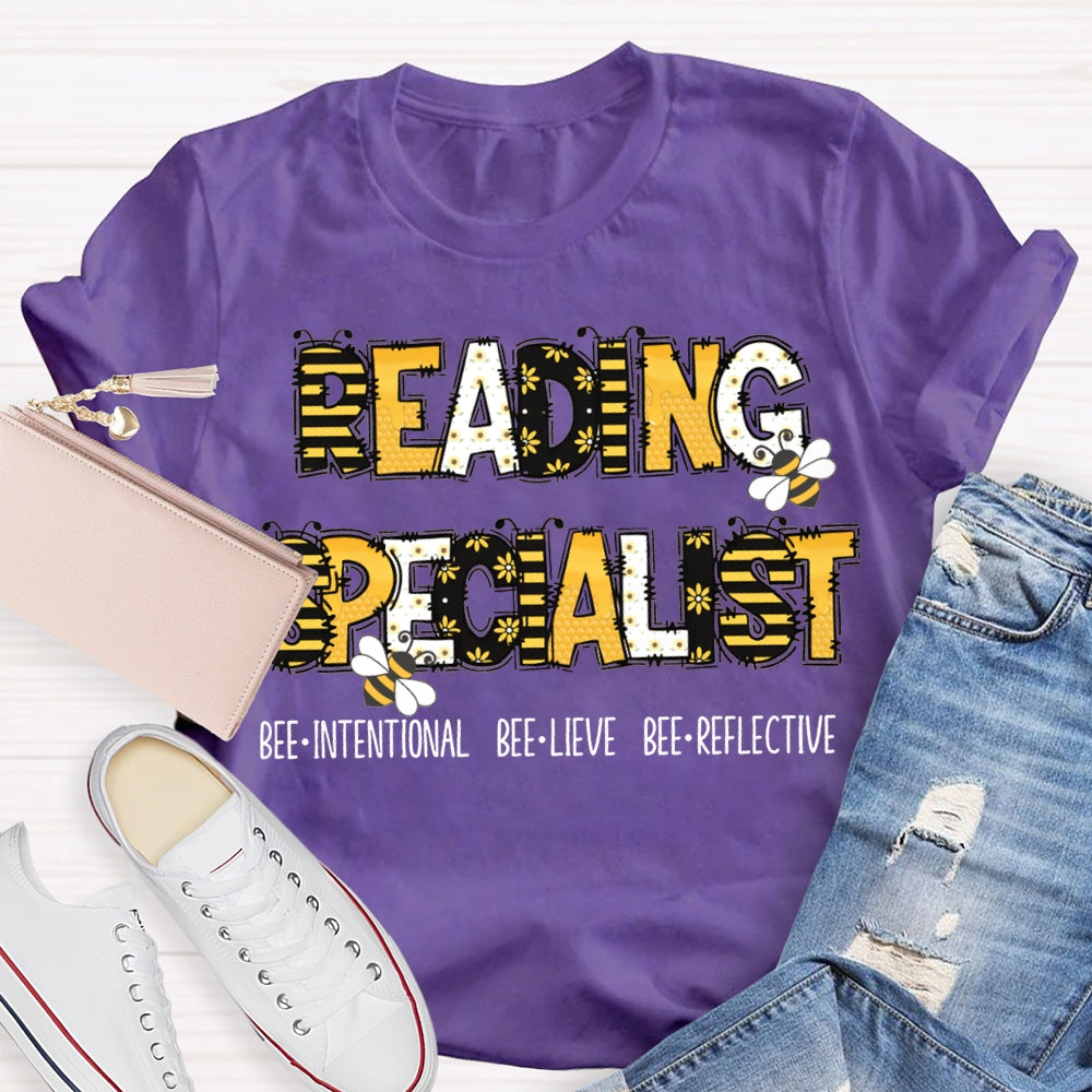 Reading Specialist Bee Intentional Bee Lieve Bee Reflective T-shirt