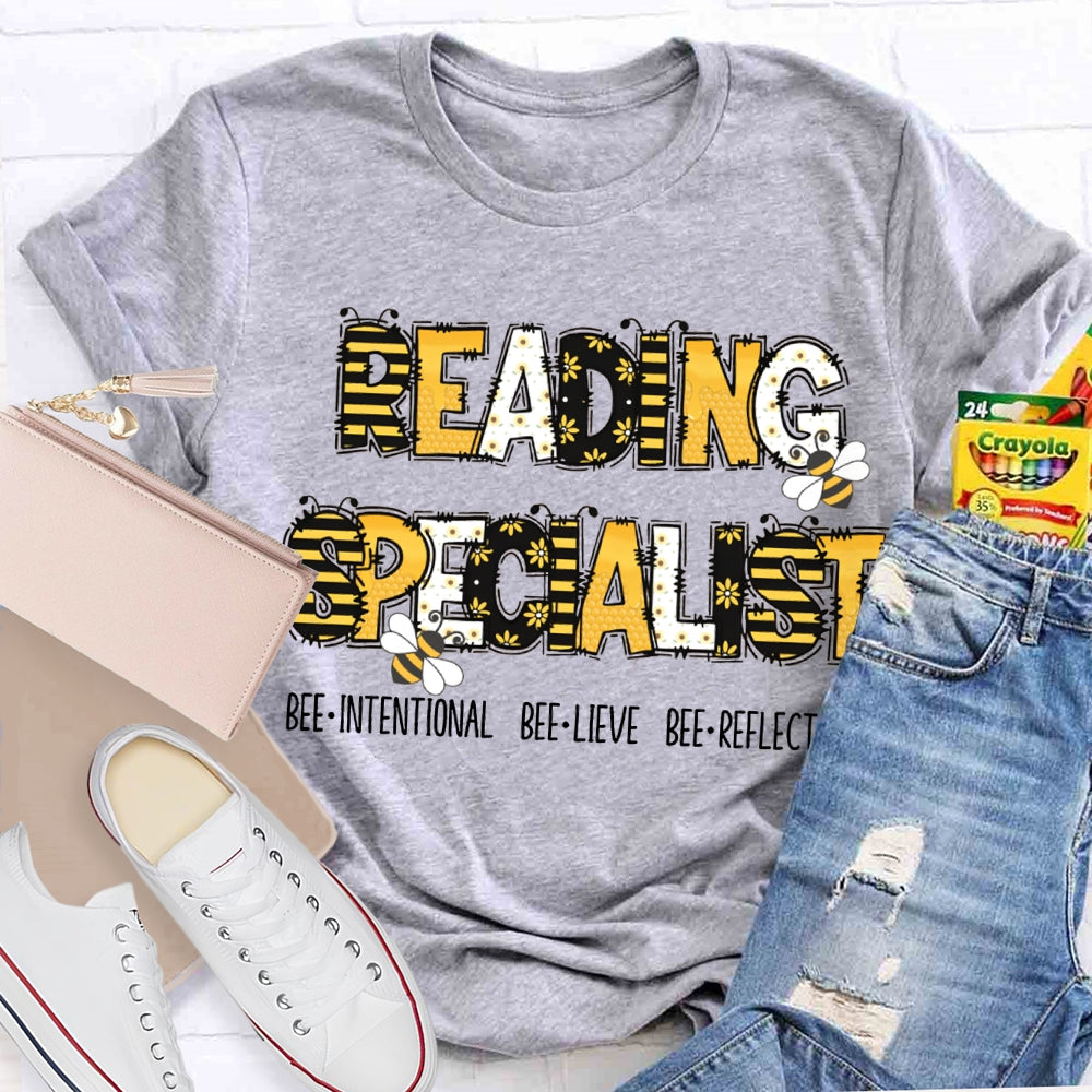 Reading Specialist Bee Intentional Bee Lieve Bee Reflective T-shirt