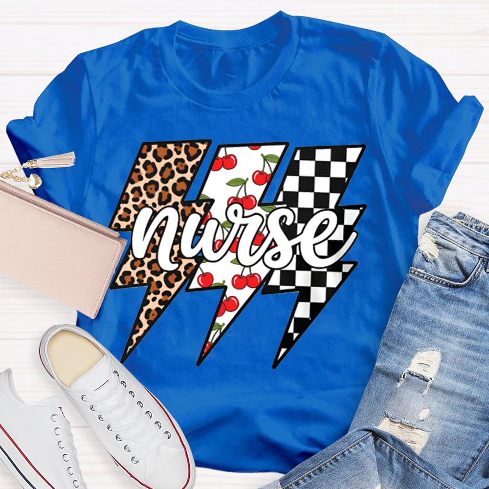 School Nurse Colorful Checkered Lightning Print T-shirt