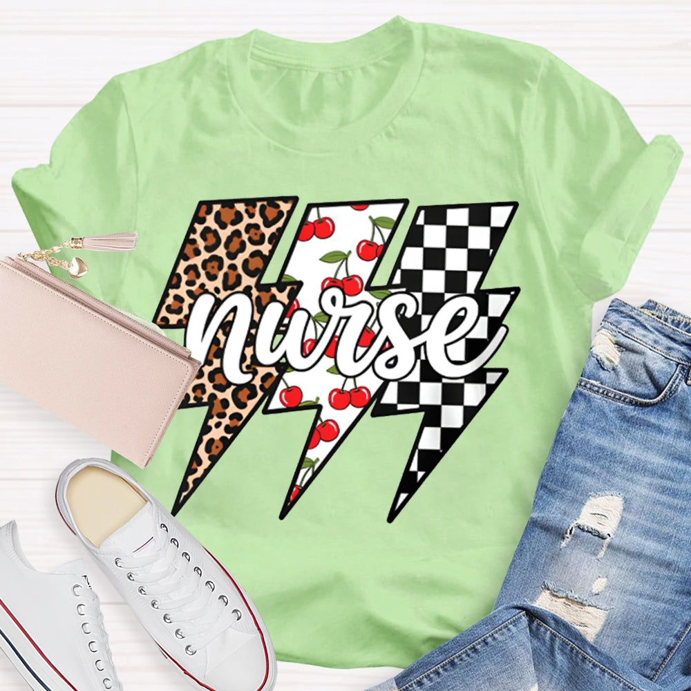School Nurse Colorful Checkered Lightning Print T-shirt