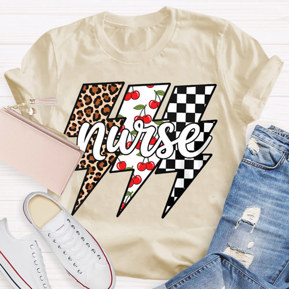 School Nurse Colorful Checkered Lightning Print T-shirt