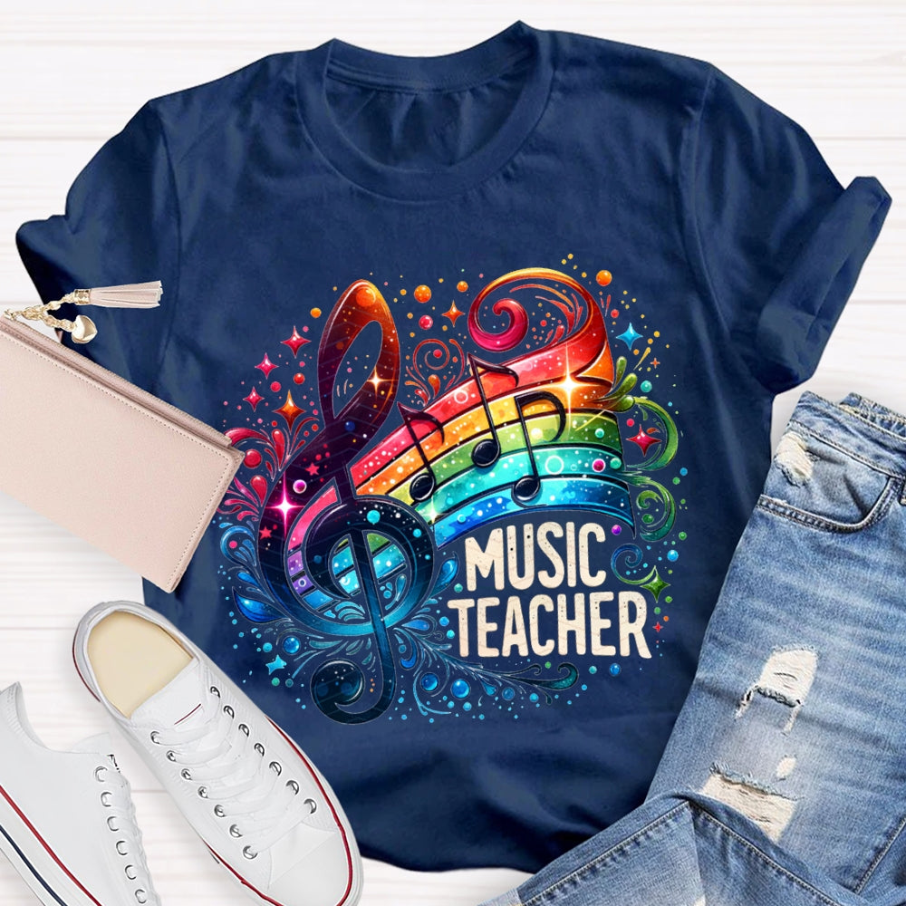 Music Teacher Colorful Tie-Dye Guitar Print T-shirt