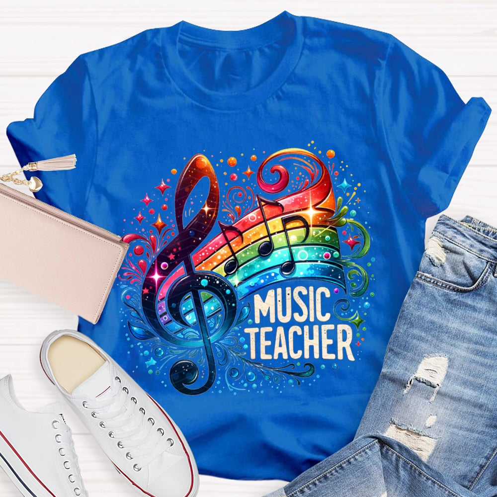 Music Teacher Colorful Tie-Dye Guitar Print T-shirt
