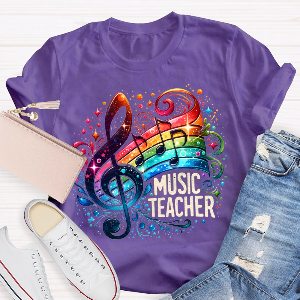 Music Teacher Colorful Tie-Dye Guitar Print T-shirt