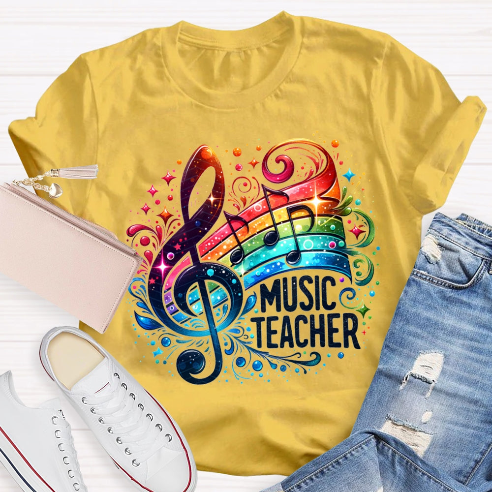 Music Teacher Colorful Tie-Dye Guitar Print T-shirt