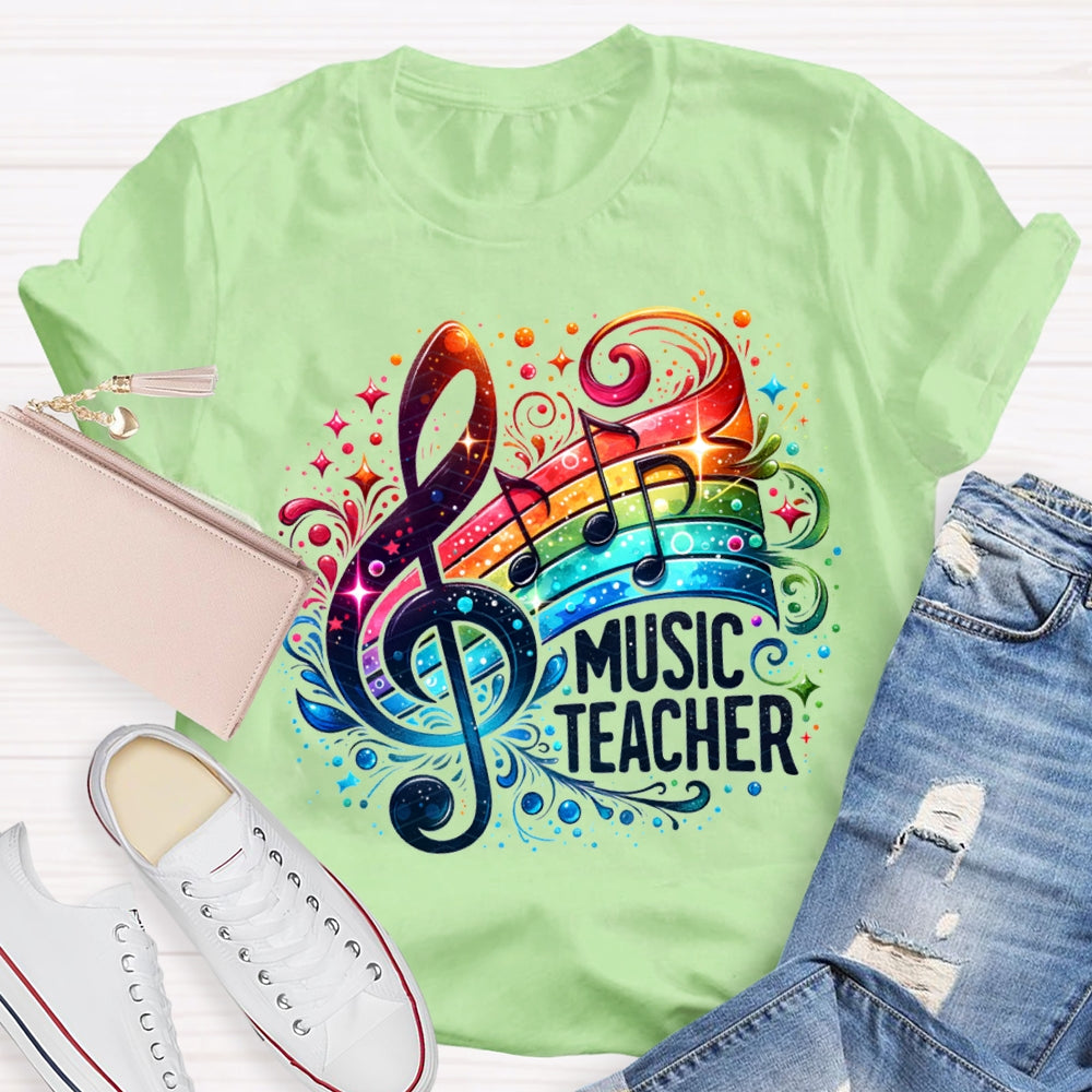 Music Teacher Colorful Tie-Dye Guitar Print T-shirt