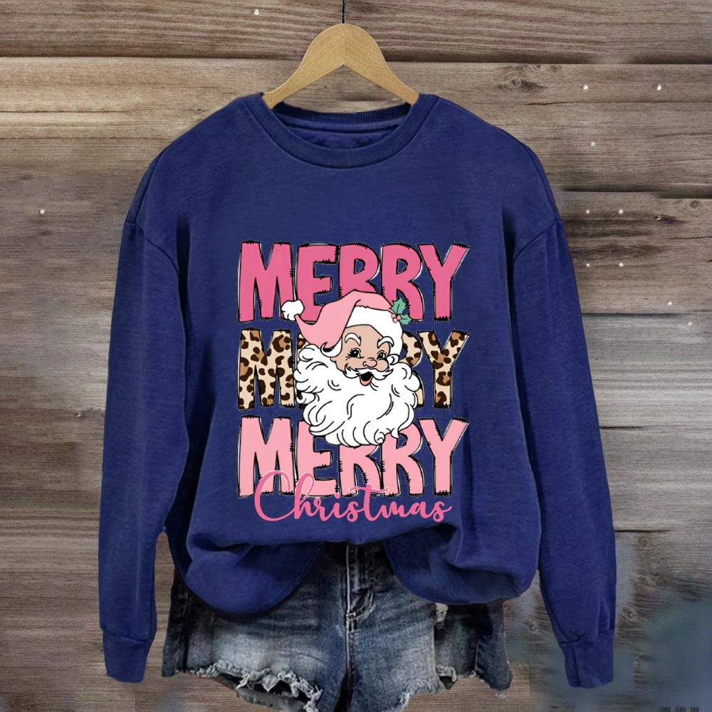 Merry Christmas Pink Leopard Letter Sweatshirt