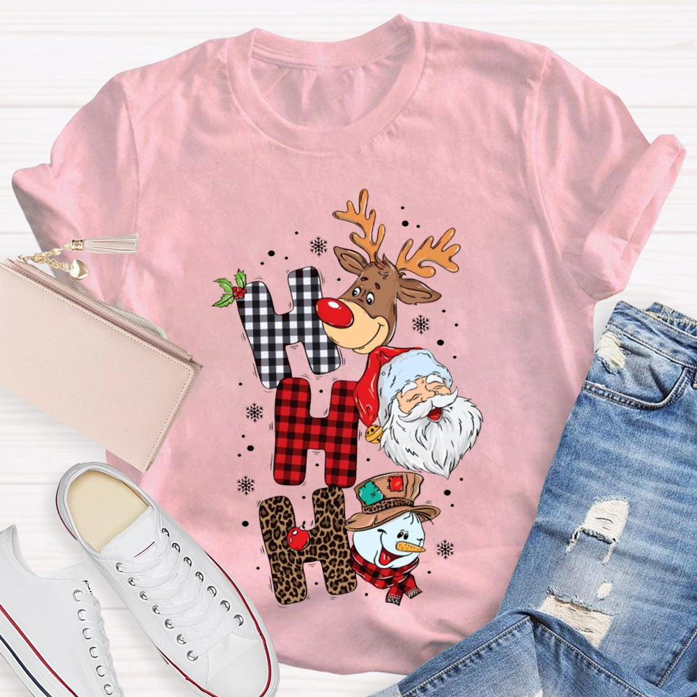 Merry Christmas Vibes Christmas Reindeer Snowman And Santa Claus T-shirt