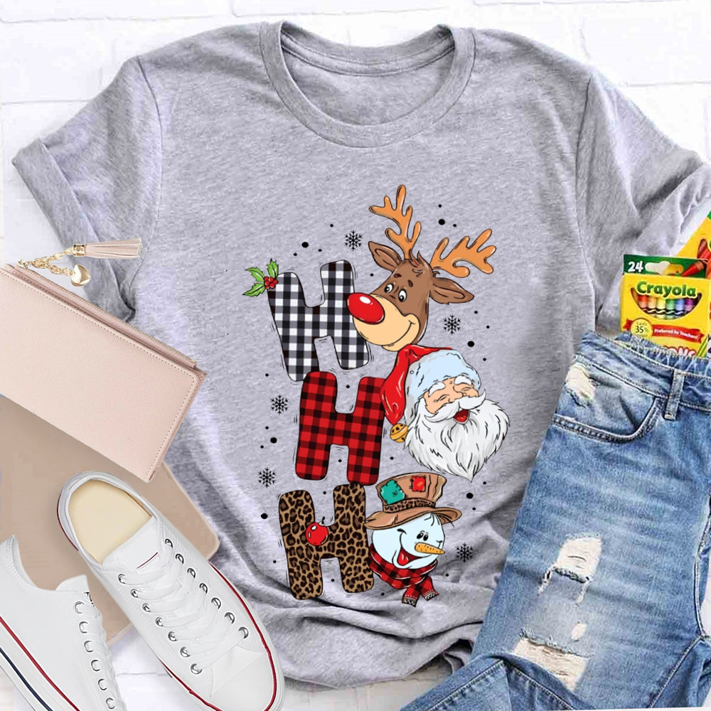 Merry Christmas Vibes Christmas Reindeer Snowman And Santa Claus T-shirt