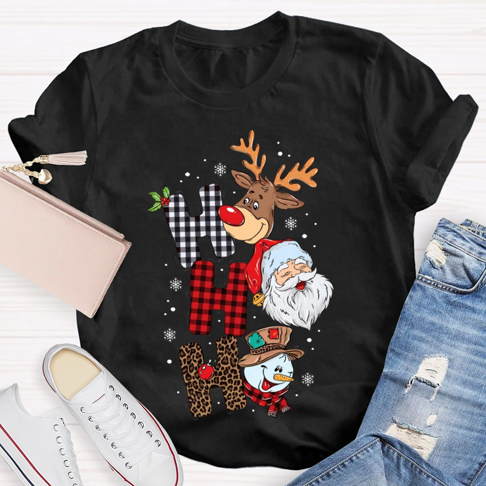 Merry Christmas Vibes Christmas Reindeer Snowman And Santa Claus T-shirt
