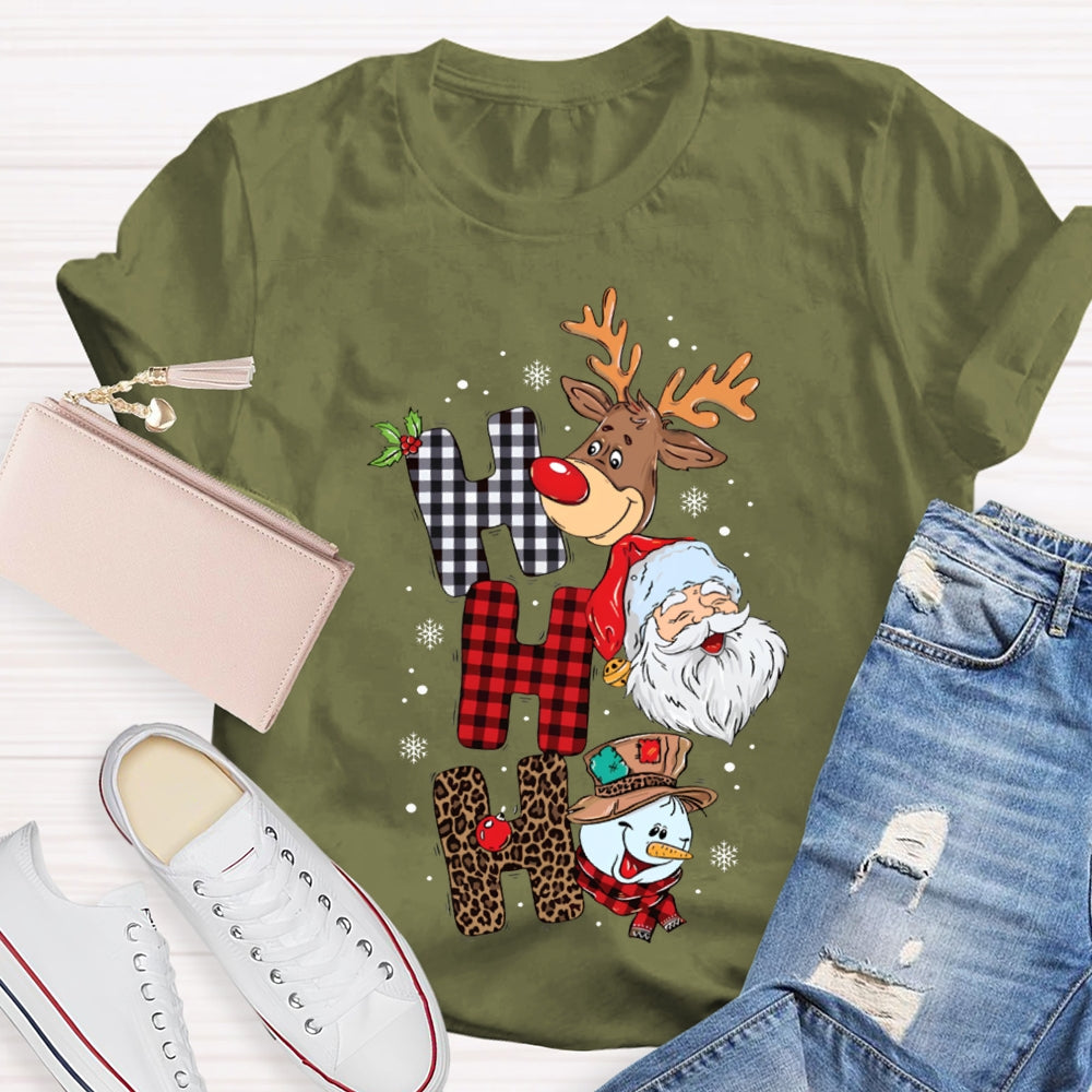 Merry Christmas Vibes Christmas Reindeer Snowman And Santa Claus T-shirt