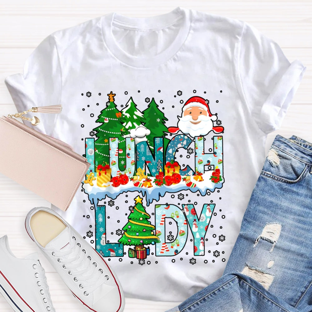 Christmas Lunch Lady Christmas Trees Snowflake Vibes T-shirt