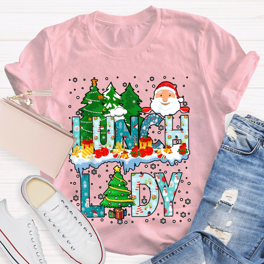 Christmas Lunch Lady Christmas Trees Snowflake Vibes T-shirt