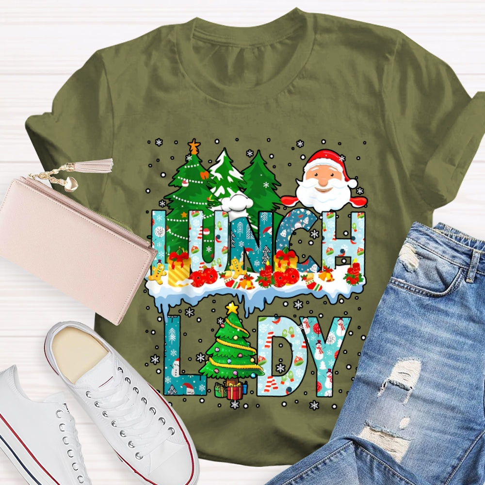 Christmas Lunch Lady Christmas Trees Snowflake Vibes T-shirt