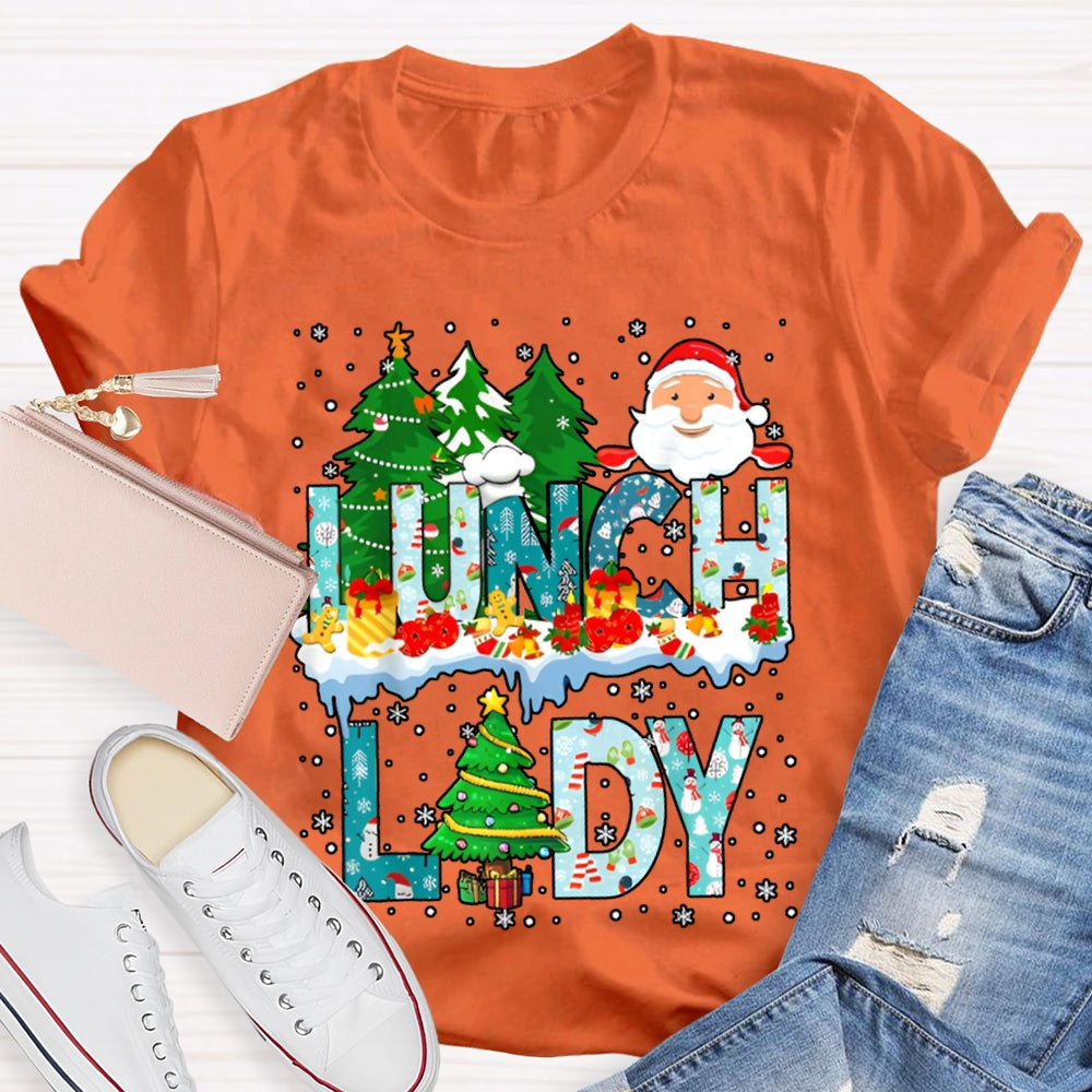 Christmas Lunch Lady Christmas Trees Snowflake Vibes T-shirt