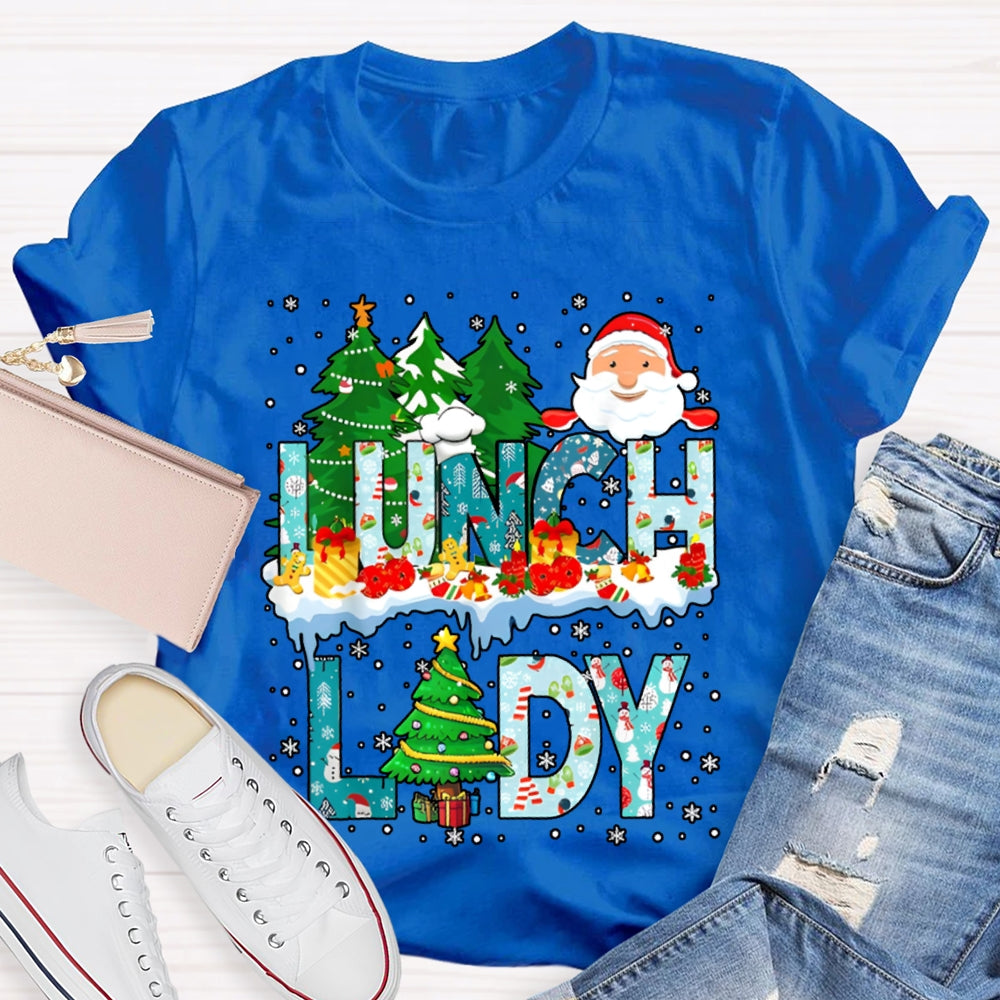Christmas Lunch Lady Christmas Trees Snowflake Vibes T-shirt