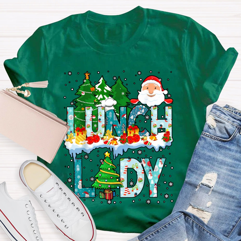 Christmas Lunch Lady Christmas Trees Snowflake Vibes T-shirt