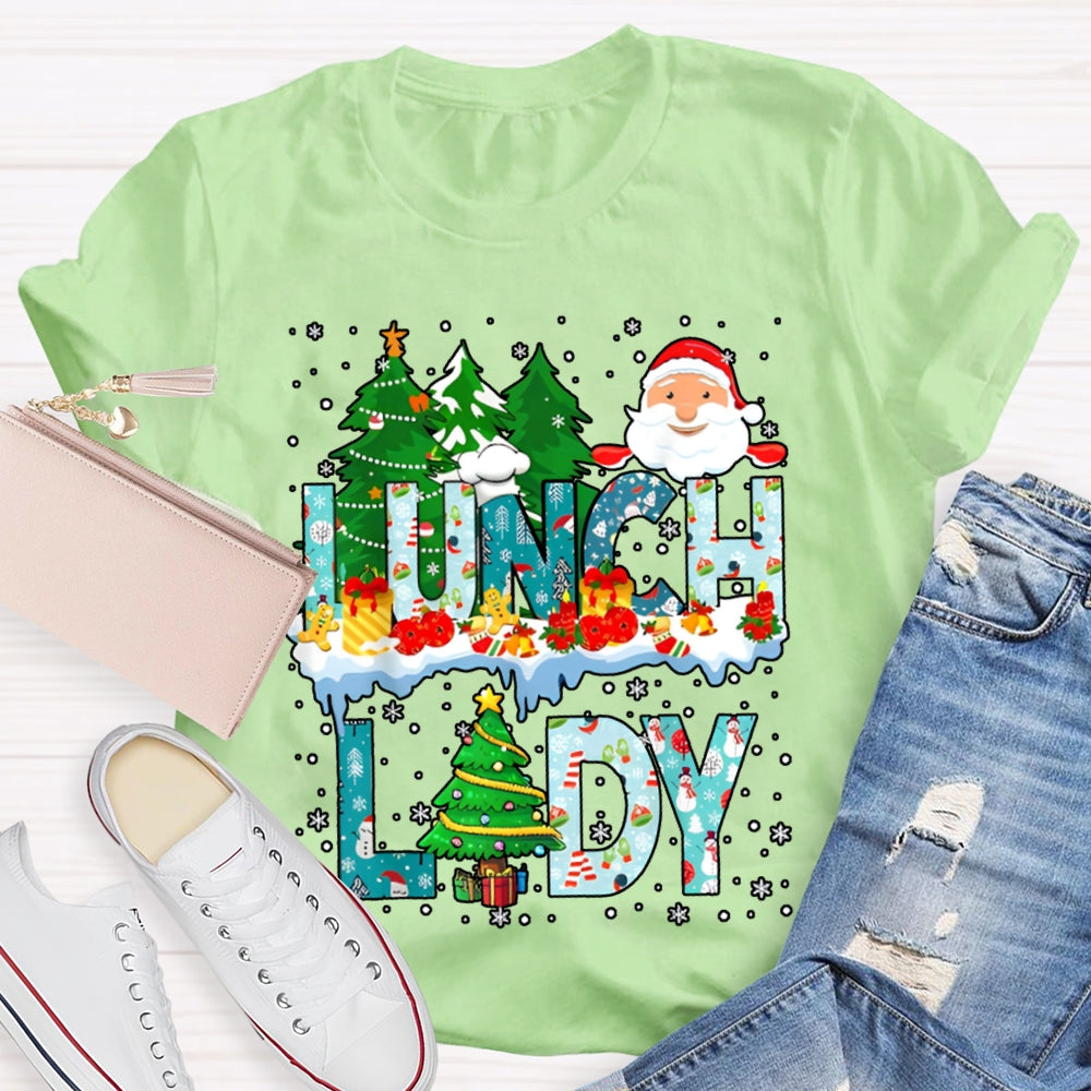 Christmas Lunch Lady Christmas Trees Snowflake Vibes T-shirt