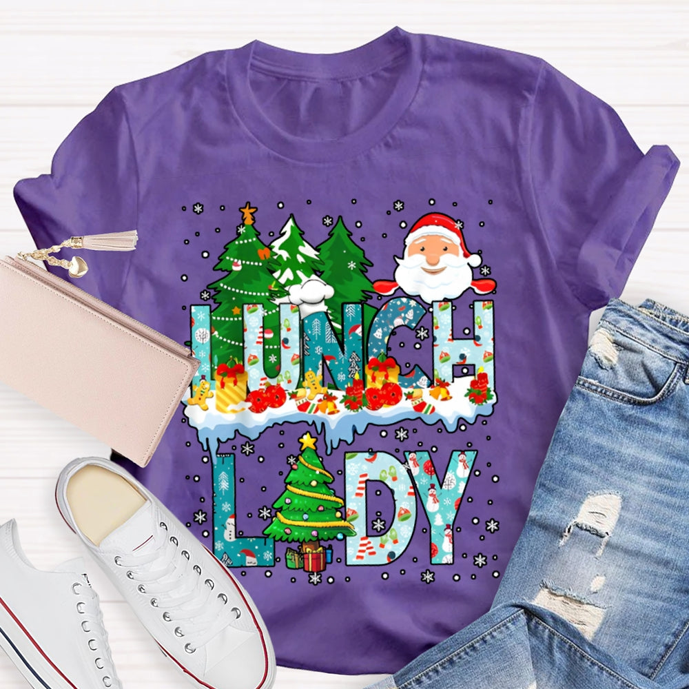 Christmas Lunch Lady Christmas Trees Snowflake Vibes T-shirt