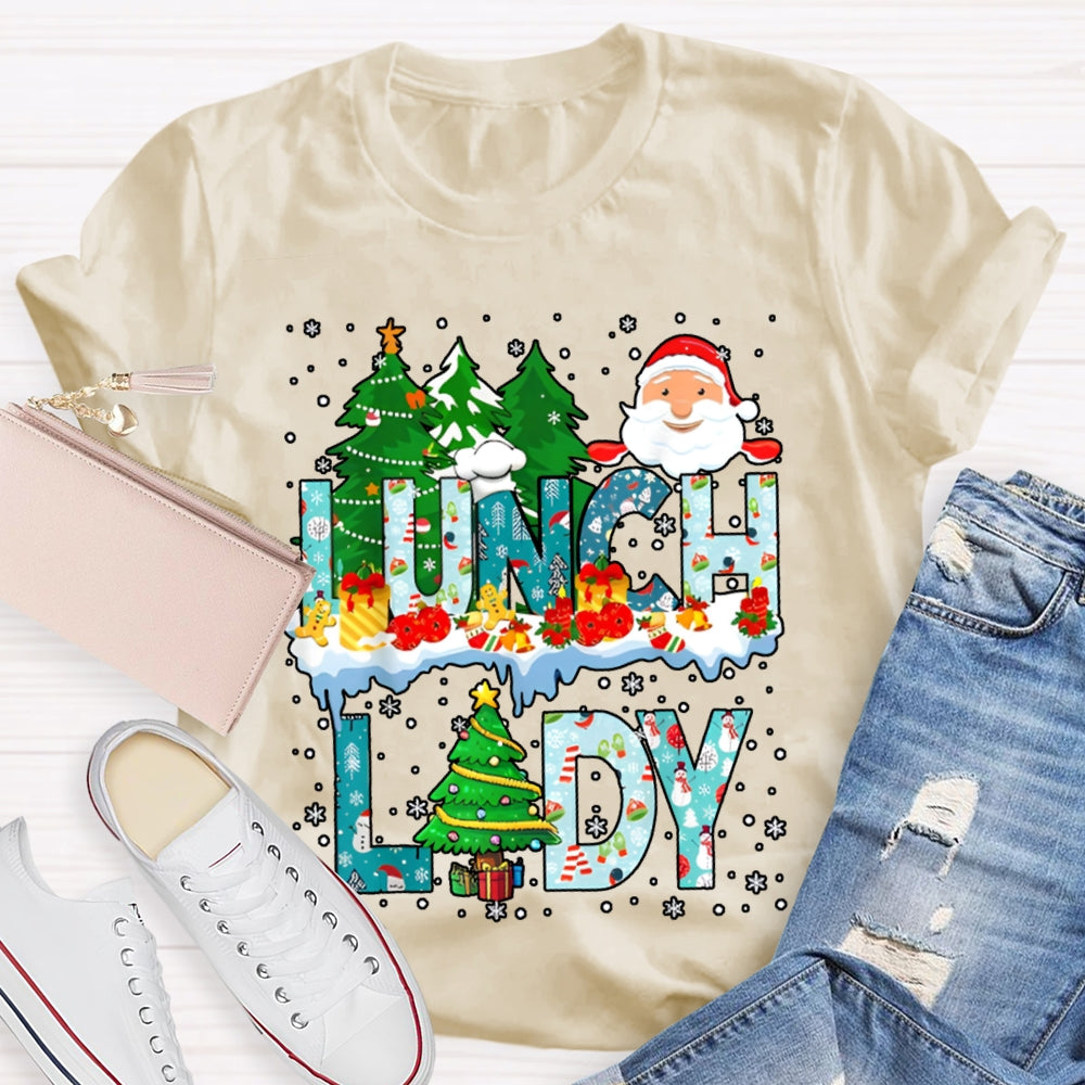 Christmas Lunch Lady Christmas Trees Snowflake Vibes T-shirt
