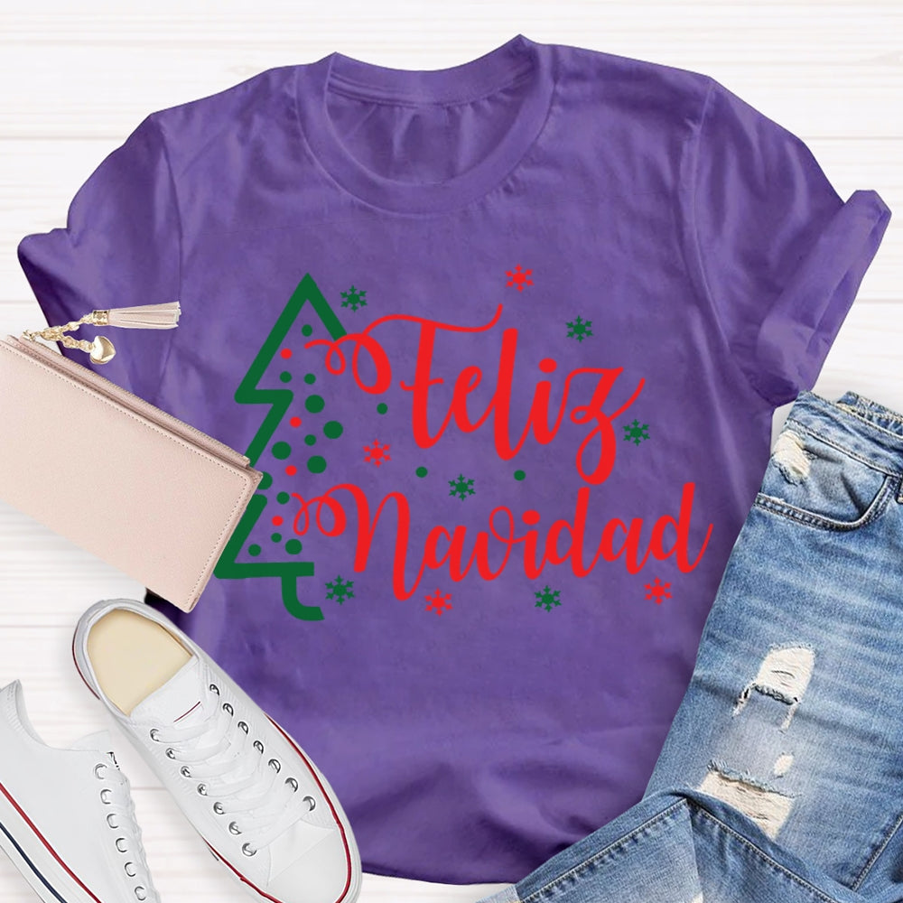 Feliz Navidad Christmas Tree And Snowflakes Merry Christmas T-shirt