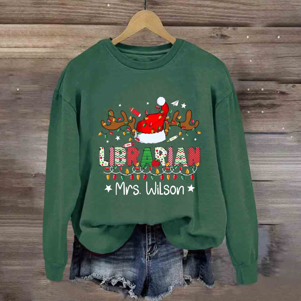 Personalized Name Christmas Librarin Sweatshirt
