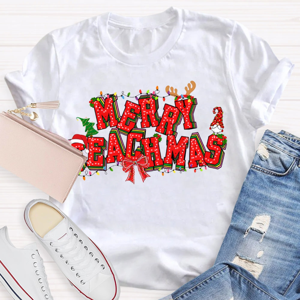 Merry Teachers Christmas Lights And Christmas Vibes Fonts T-shirt