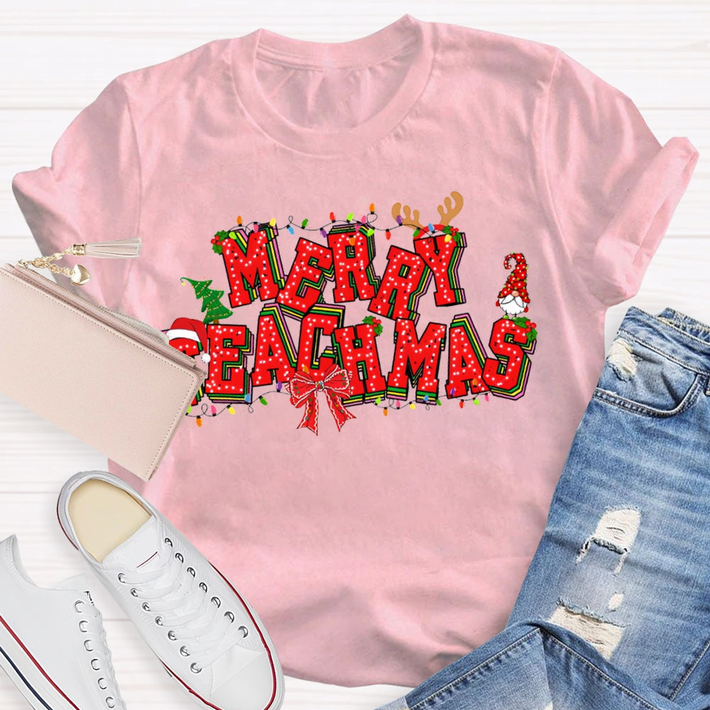 Merry Teachers Christmas Lights And Christmas Vibes Fonts T-shirt