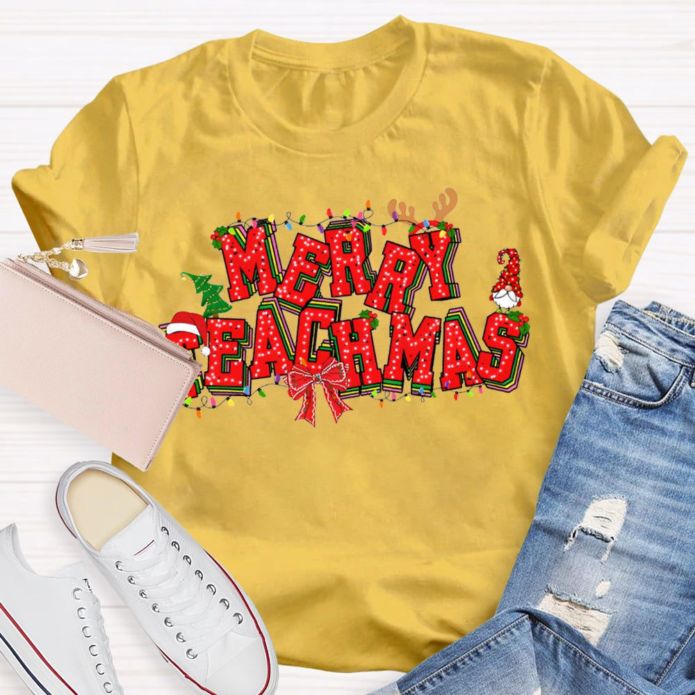 Merry Teachers Christmas Lights And Christmas Vibes Fonts T-shirt