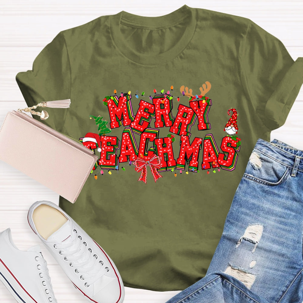 Merry Teachers Christmas Lights And Christmas Vibes Fonts T-shirt
