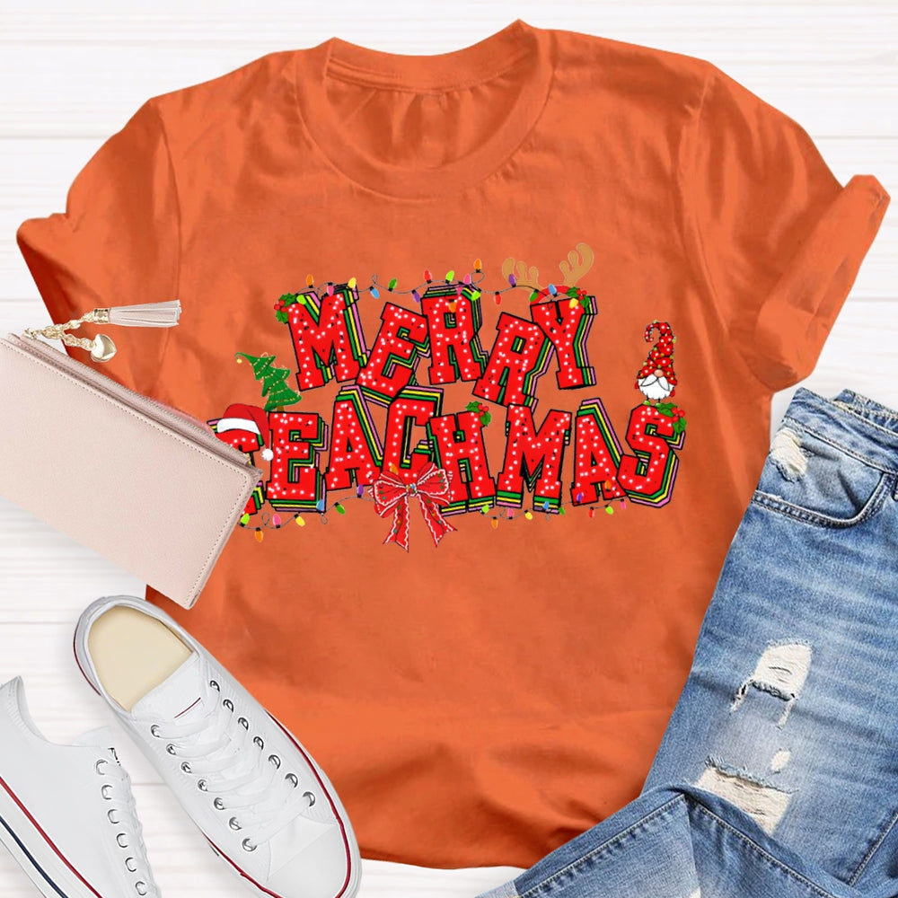 Merry Teachers Christmas Lights And Christmas Vibes Fonts T-shirt