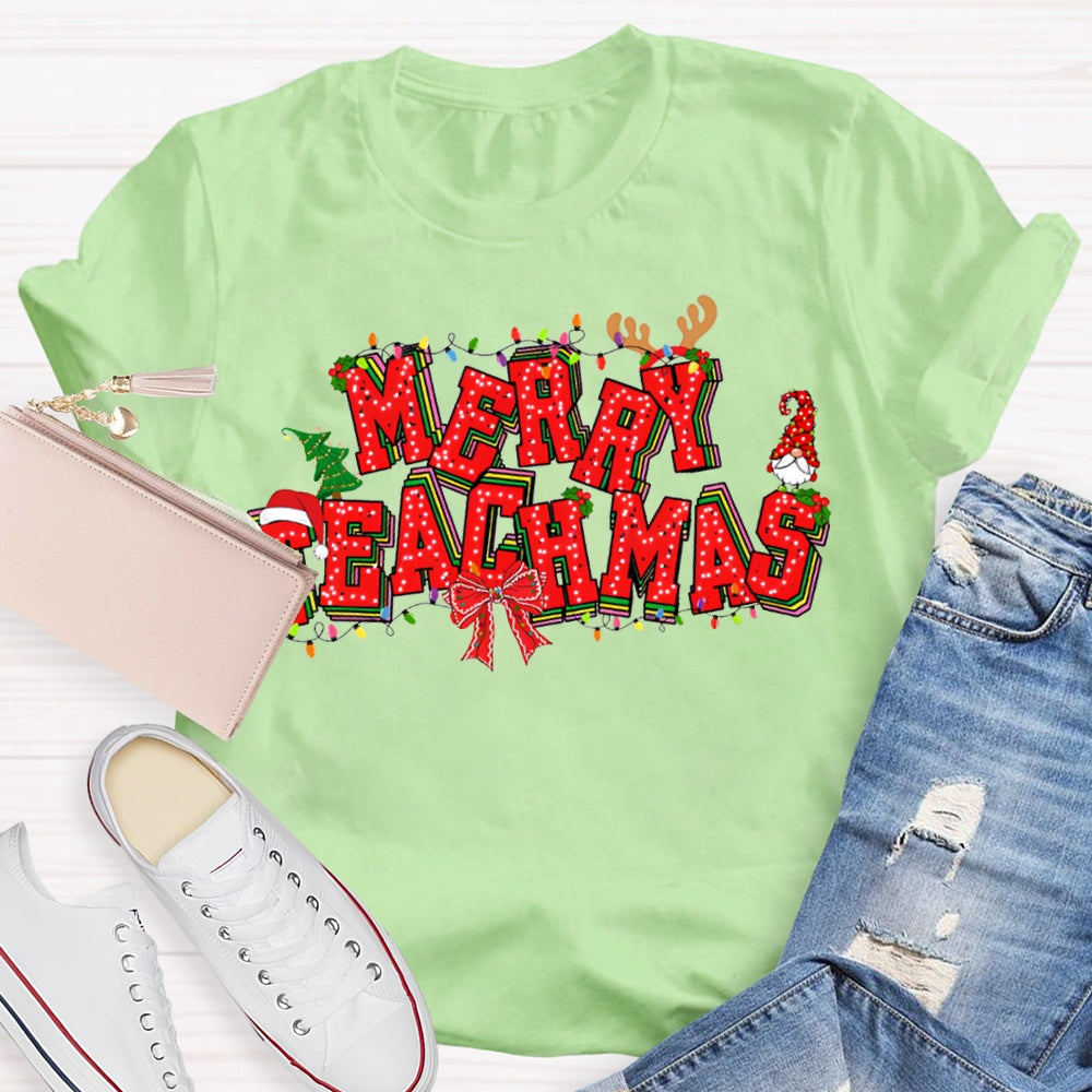 Merry Teachers Christmas Lights And Christmas Vibes Fonts T-shirt