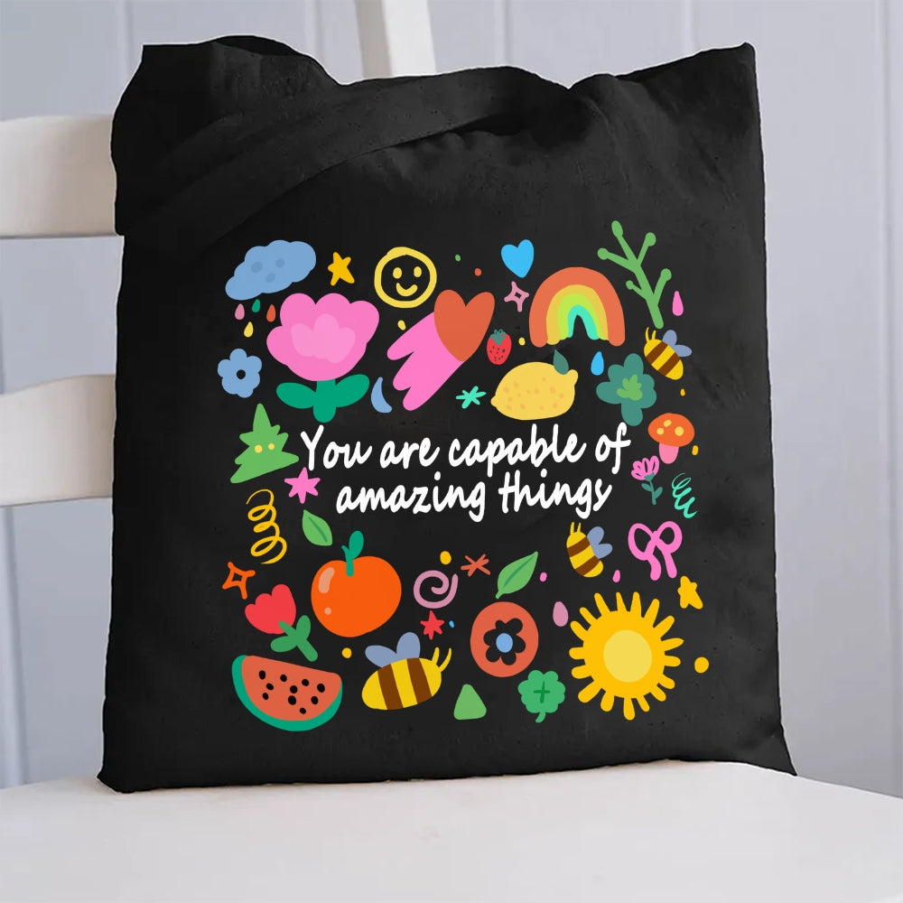 You Are Capable Of Amazing Things Floral Canvas Tote Bag