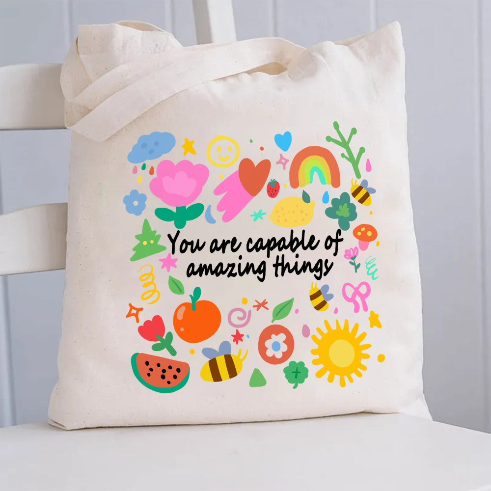 You Are Capable Of Amazing Things Floral Canvas Tote Bag