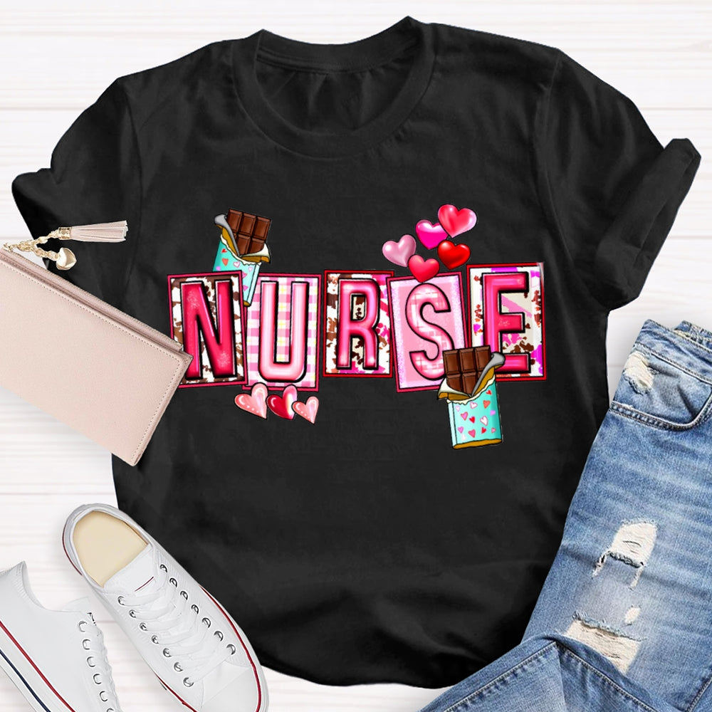 Nurse Pink Font And Hearts Valentine'S Day T-shirt