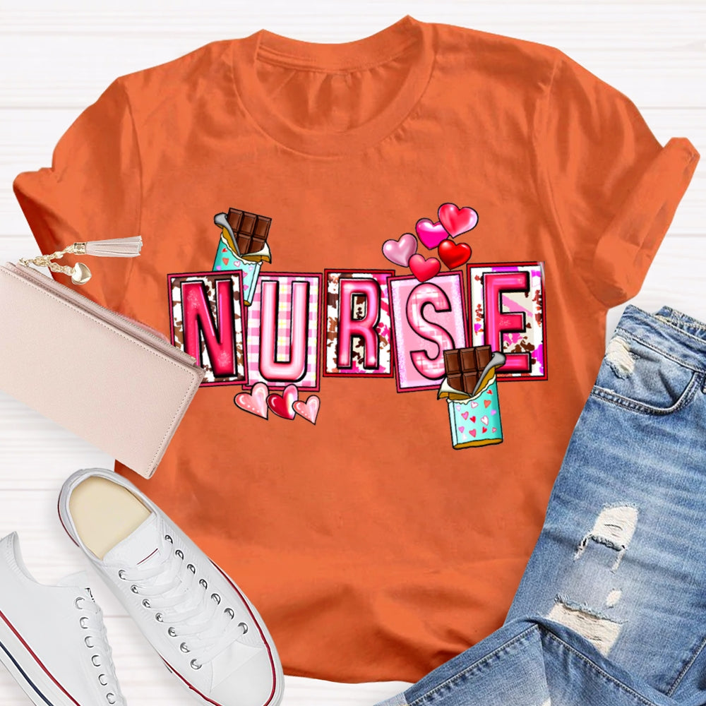 Nurse Pink Font And Hearts Valentine'S Day T-shirt
