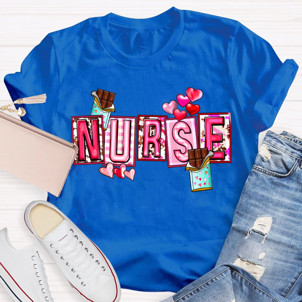 Nurse Pink Font And Hearts Valentine'S Day T-shirt